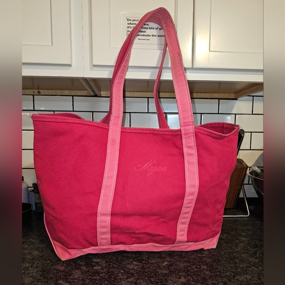 L.L. Bean Handbags - L.L Bean Boat And‎ Tote Bag XL Pink 90s Embroidered Megan Canvas Cotton USA Vtg